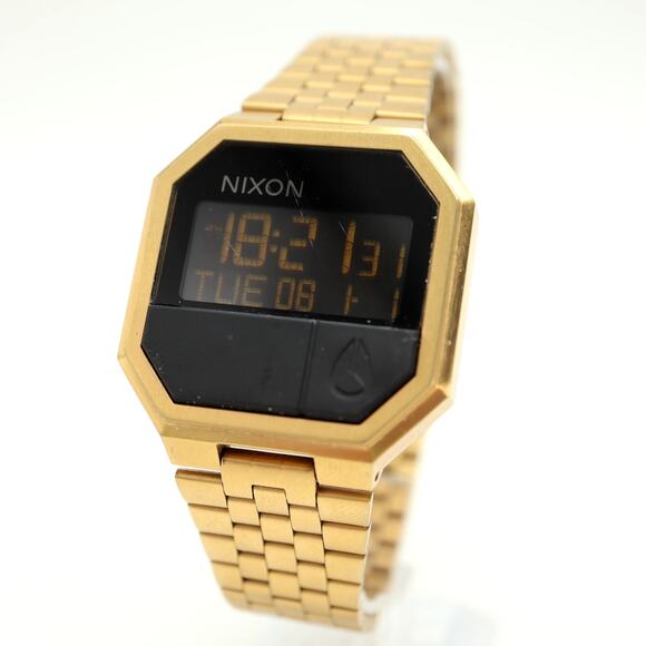 Nixon Re Run Gold Tone Stainless Steel 38mm Digital Watch Chrono w New Battery - Picture 1 of 15